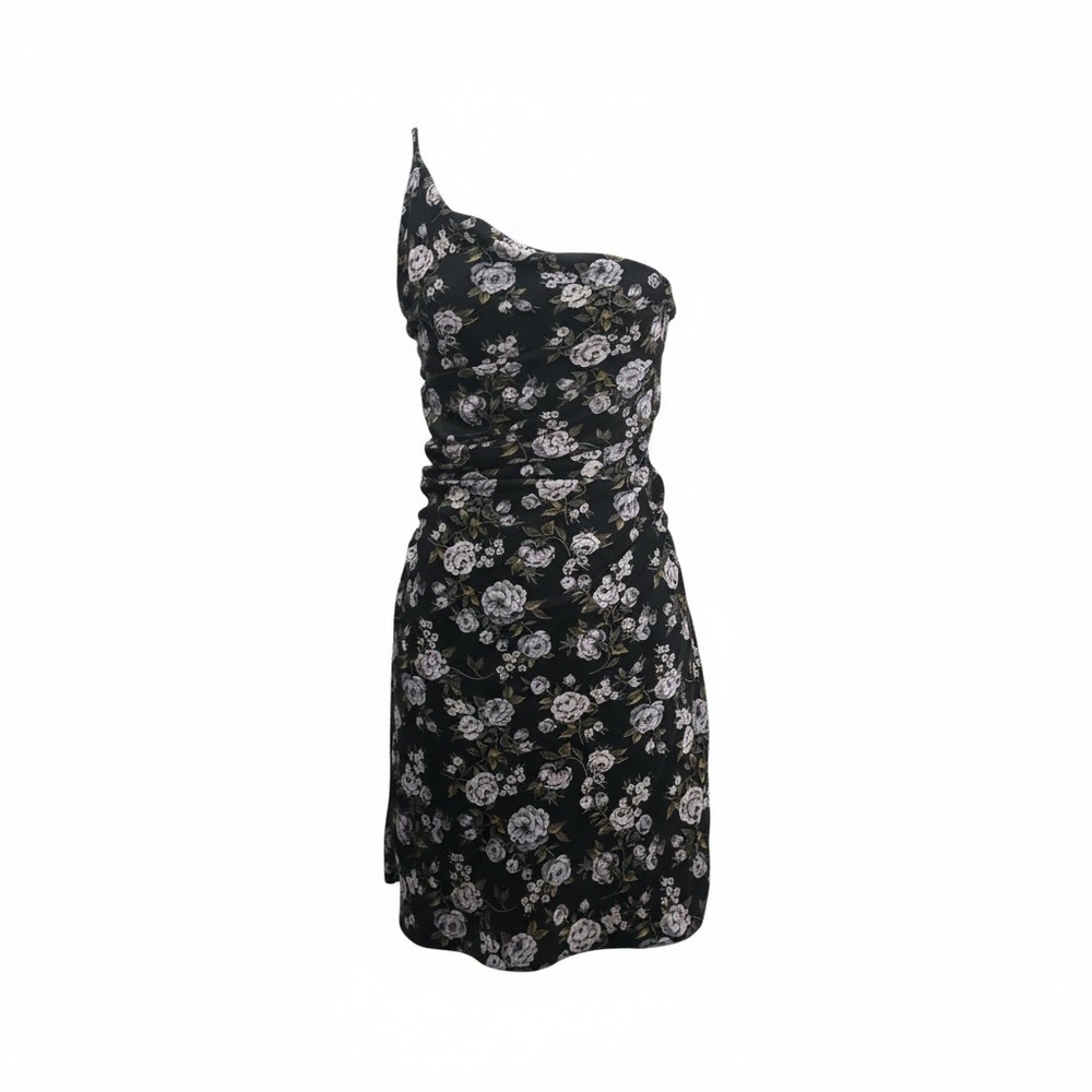 Sofie The Label Black Floral One Shoulder Dress Ruched Mini Open Back Romantic